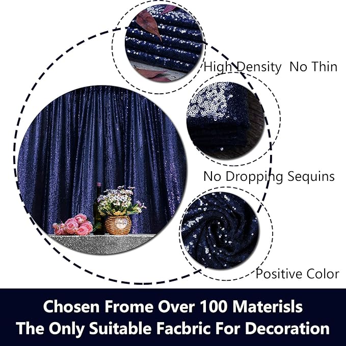 JYFLZQ Navy Blue Sequin Backdrop Curtains 4ft x 8ft 2 Panel Glitter Photo Booth Backdrops Sparkly Photography Background Drapes for Parties Wedding Bridal Showers