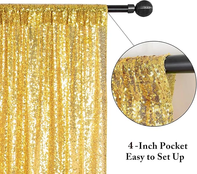 Eternal Beauty Gold Sequin Backdrop, 8x10 Ft Glitter Background Curtains for Shimmer Photography Party Wedding Birthday Back Drop Decor