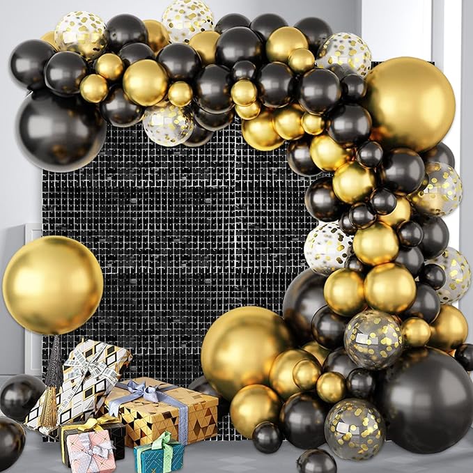 12PCS Black Shimmer Wall Backdrop, Square Sequin Photo Backdrops Panel, Glitter Wall Background for Birthdays, Weddings, Halloween, Engagements, Disco Bachelorette Party Decoration (3FTx4FT)