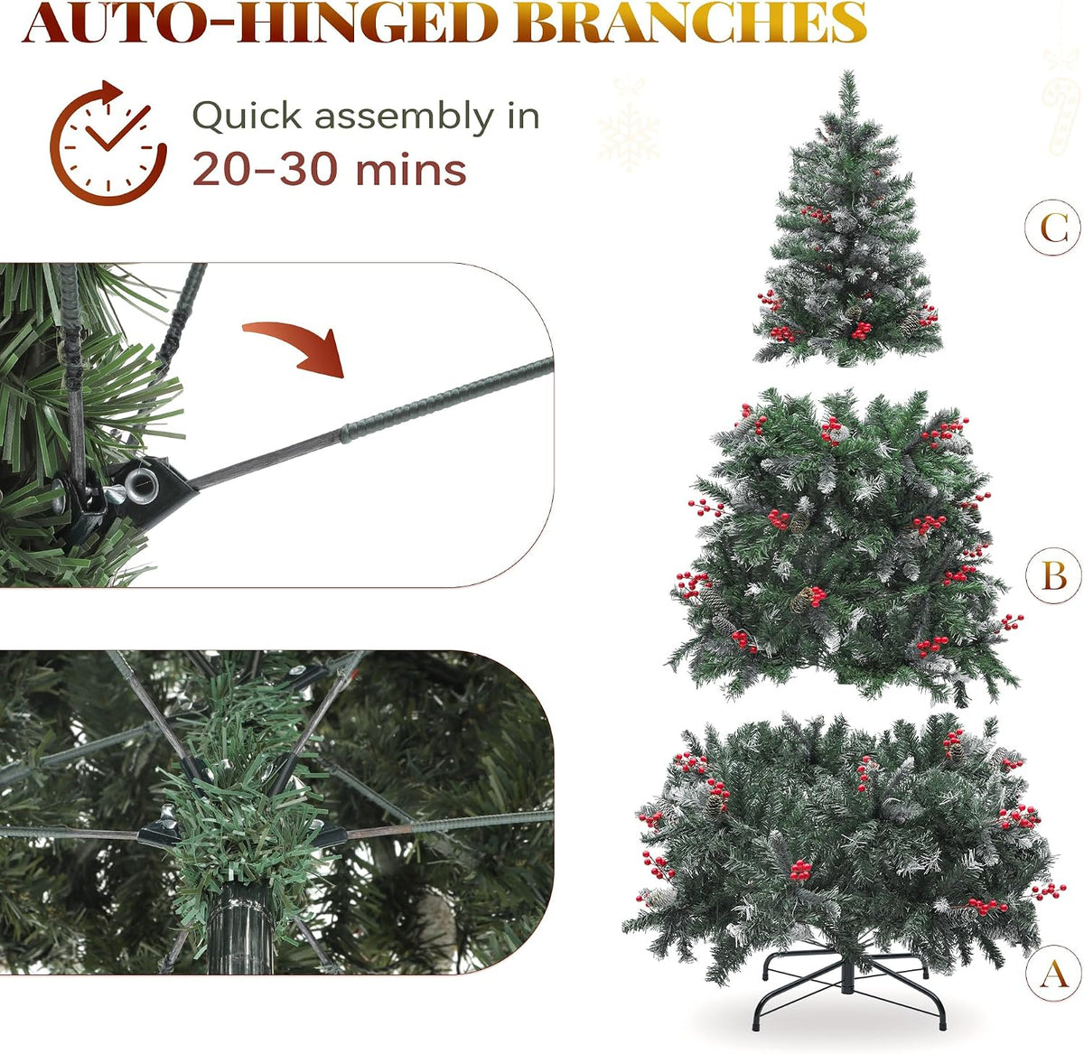 yitahome prelit pre-decorated christmas tree 6ft with remote showing dimensions