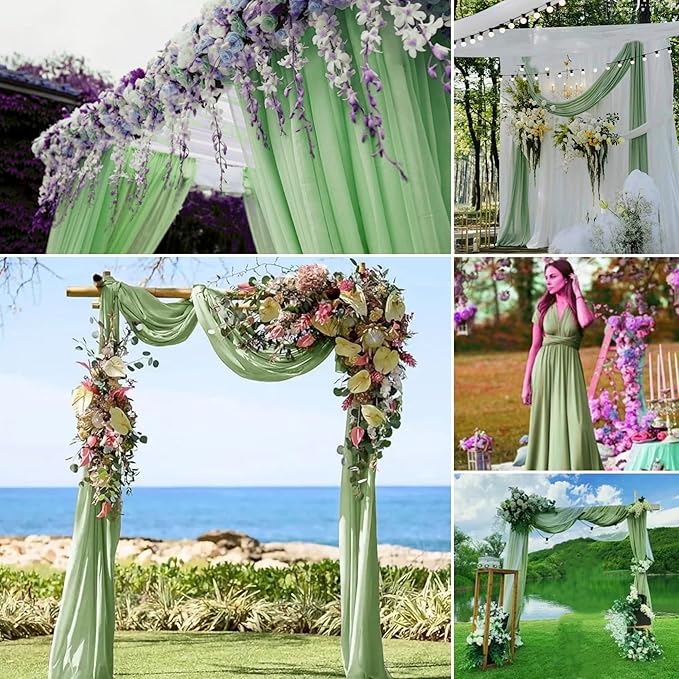 8 Panels Wedding Arch Draping Fabric 28" x 20Ft Wedding Arch Drapes Chiffon Fabric Drape Sheer Backdrop Curtain for Weddings Party Ceremony Birthday Arbor Drapery Reception Ceiling Décor(Sage Green)