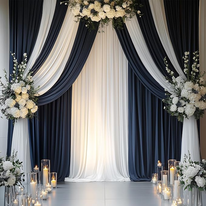 30ftx14FT Wrinkle Free Navy Blue Backdrop Curtain, 6 Panels 14FT Height Navy Blue Wedding Backdrop Drapes, Silky Polyester Back Drop Cloth for Birthday Photography Background Party Backdrop Draping