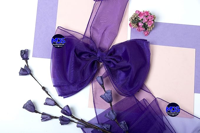 MDS Pack of 200 PCS Organza Chair Sashes Wider Dining Chair Bows Ribbon Tie Back for Wedding Party Birthday Bridal Shower Reception Event Banquet Home Chair Cover Decoration - Purple