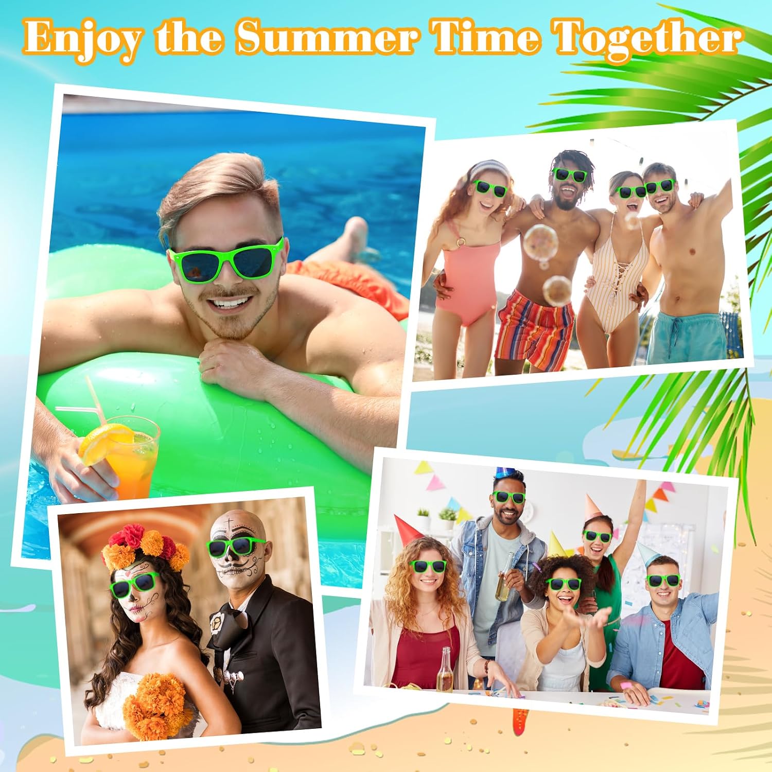 ASTARON 12 Pack Party Sunglasses Bulk Neon Party Favors for Beach Wedding Party Pool Supplies