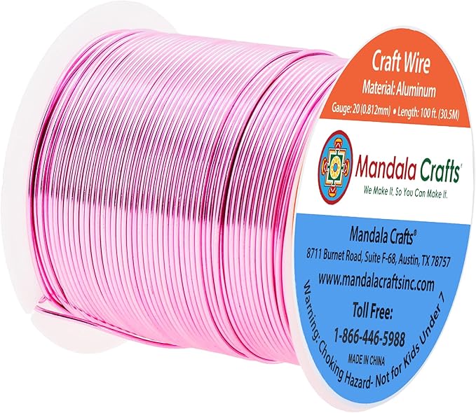 Mandala Crafts 20 Gauge Anodized Aluminum Craft Wire for Jewelry Making - 100 FT Colored Flexible Pink Wire - Bendable for Bonsai Armature Crafting Sculpting