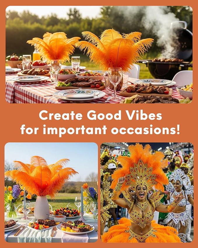 NEWONG 30pcs Orange Ostrich Feathers Natural Bulk 9-12in（23-30cm） Vase Craft Wedding Home Party Centerpieces Christmas Day Decoration