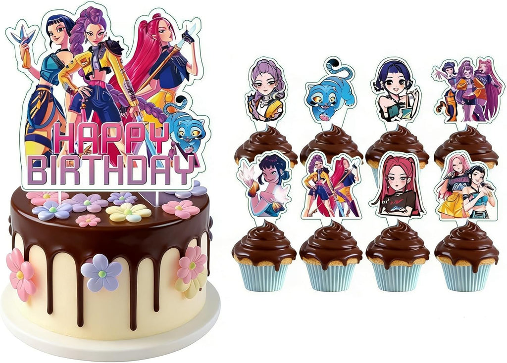 25 Pcs Cartoon Cake Decorations, Include 1 Happy Birthday Cake Toppers, 24 cupcake Topper for Cute Birthday Decorations