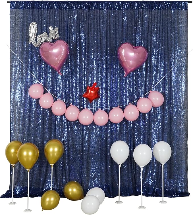 Poise3EHome Blue Sequin Backdrop,8FT x 10FT Sequin Photography Backdrop Curtain for Party Decoration, Navy Blue