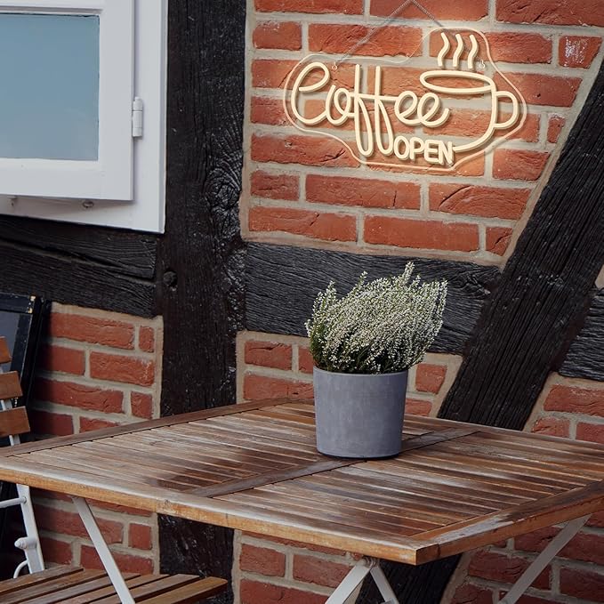 Ineonlife Coffee Open Neon Sign Light Up for Wall Decor Modern Led Sign for coffee bar Small Acrylic Art Decor for cafe business restaurant club party man cave Decorations 16.53x9.84 inch USB POWER