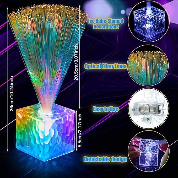Amylove 8 Pcs Mini Fiber Optic Lamps Bulk Small LED Light up Table Centerpieces for Party Event Decorations with Crystal Base Battery Powered for Glow in The Dark Favors Supplies (9 Inch,Clear)