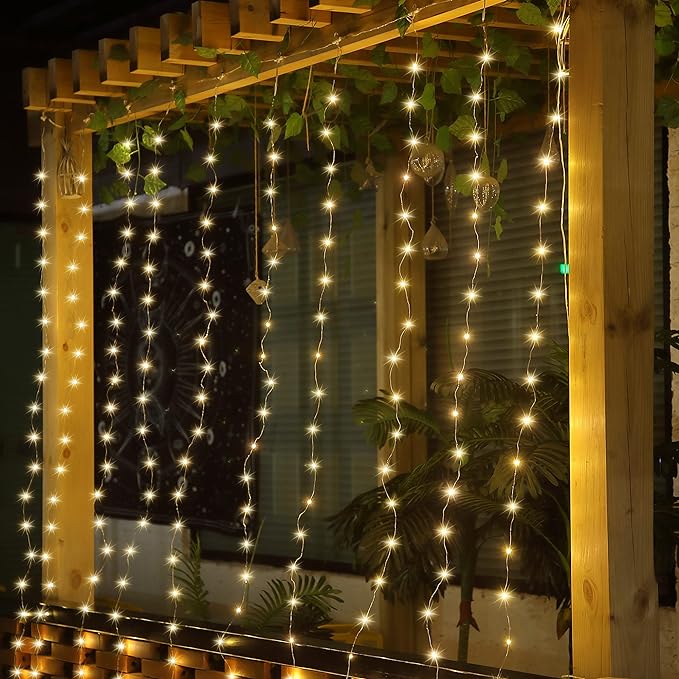 Meonum Curtain Tapestry Backdrop String Lights, Each 13 Strings 6.6 x 5 ft Tapestry Fairy String Light, 8 Modes Window Wall Hanging Light Strings for Bedroom Christmas Curtain Decor(3 Pack)