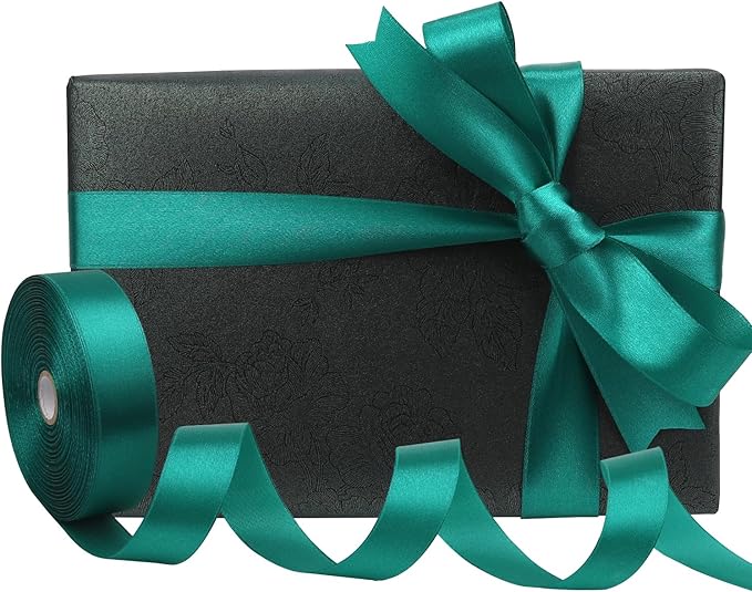 Teal Solid Satin Ribbon 1 Inch 50 Yards Solid Polyester Fabric Ribbon for Gift Wrapping Wedding Christmas Baby Shower Birthday Party Decoration Handmade Immortal Flower Craft
