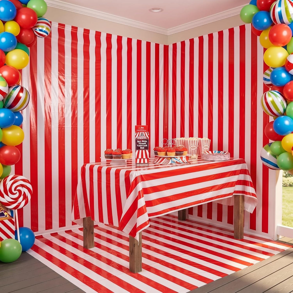 Jecery 54 Inch x 100 ft Red and White Striped Tablecloth Party Decor