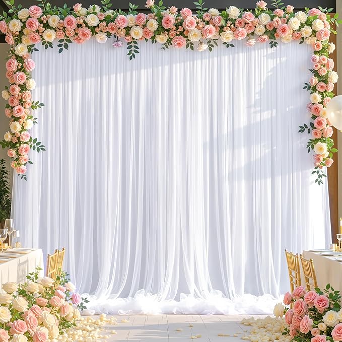 White Tulle Backdrop Curtain for Wedding Parties,10ft x 10ft Wrinkle Free Curtain Backdrop,2 Layer Drapes for Backdrop,Polyester Wedding Back Drop for Bridal Shower Birthday Baby Shower Photography