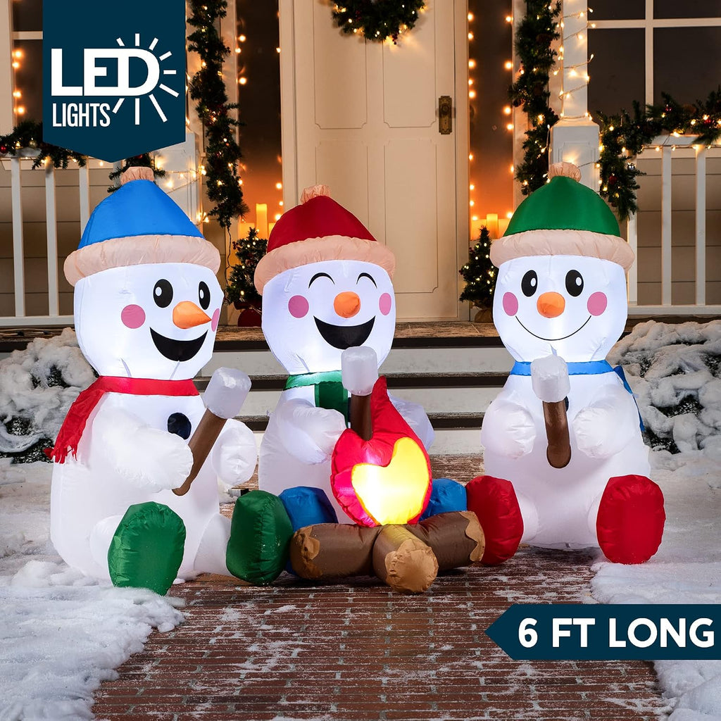 joiedomi 6 ft long christmas inflatable snowman with, close-up detail