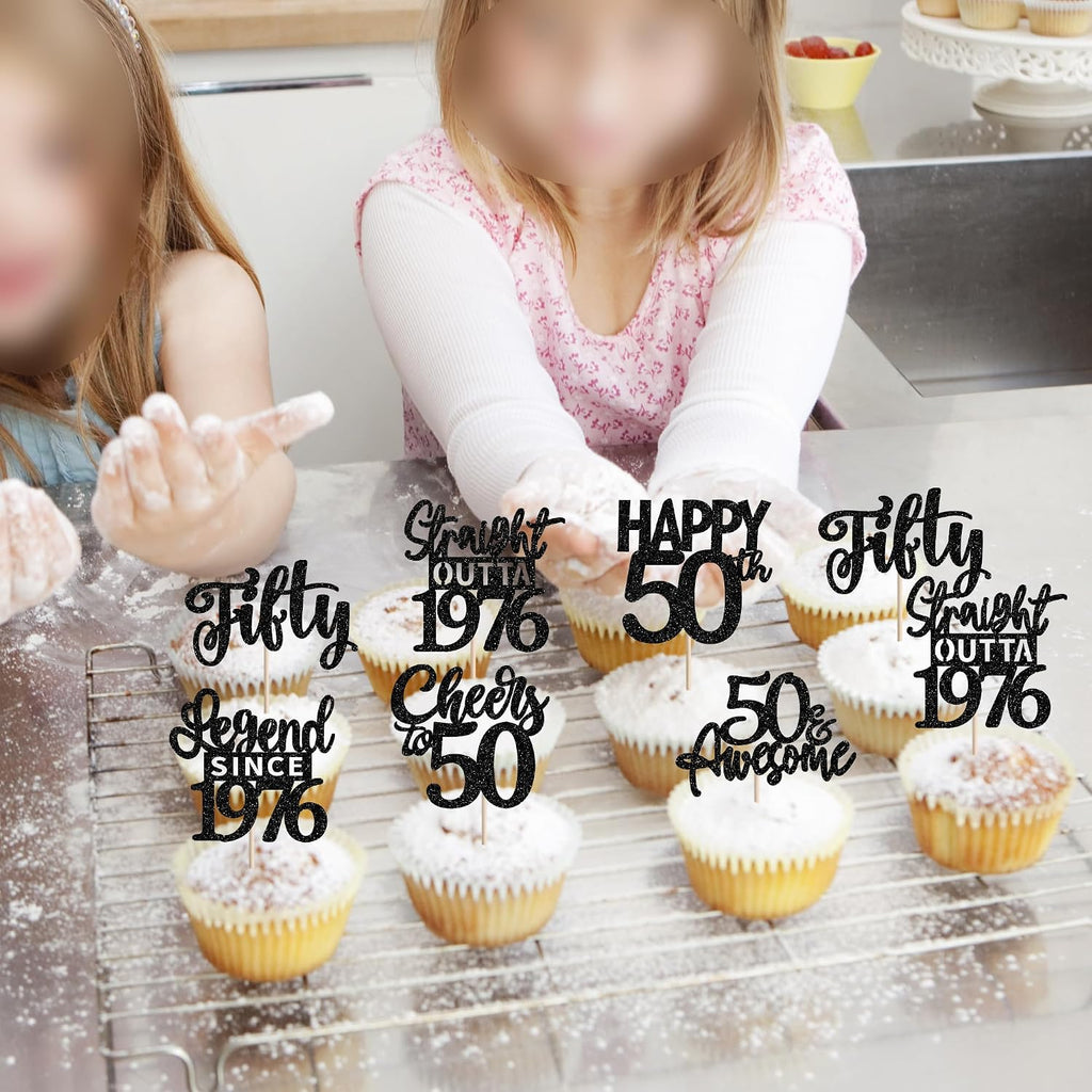 24PCS Black Happy 50th Birthday Cupcake Toppers Fifty Straight Outta 1976 Cupcake Picks Cheers to 50 Lengend Since 1976 Cake Decorations for 50th Birthday Anniversary Party Decorations Supplies