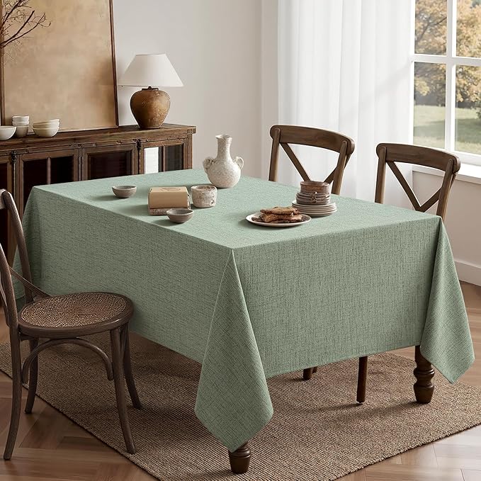 MIULEE Sage Green Linen Tablecloth 60x84 Inch Rectangle Table Cloth Waterproof,Stain Resistant & Wrinkle Resistant for Dining Party Wedding