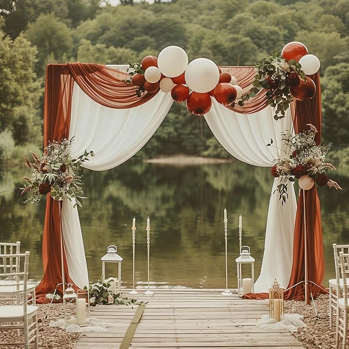 Wokceer Wedding Arch Draping Fabric Terracotta 3 Panels 28.7" x 20FT Sheer Fabric Drapes Backdrop Arch Draping Fabric for Wedding Ceremony Birthday Party Bridal Shower Decoration