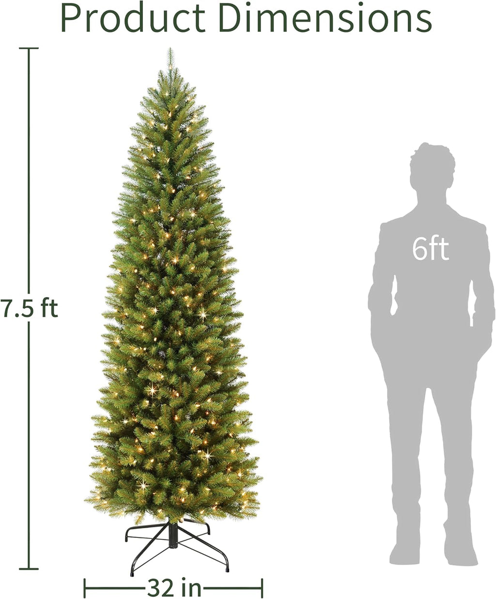 puleo international 7.5ft pre-lit fraser fir pencil christmas shown in use