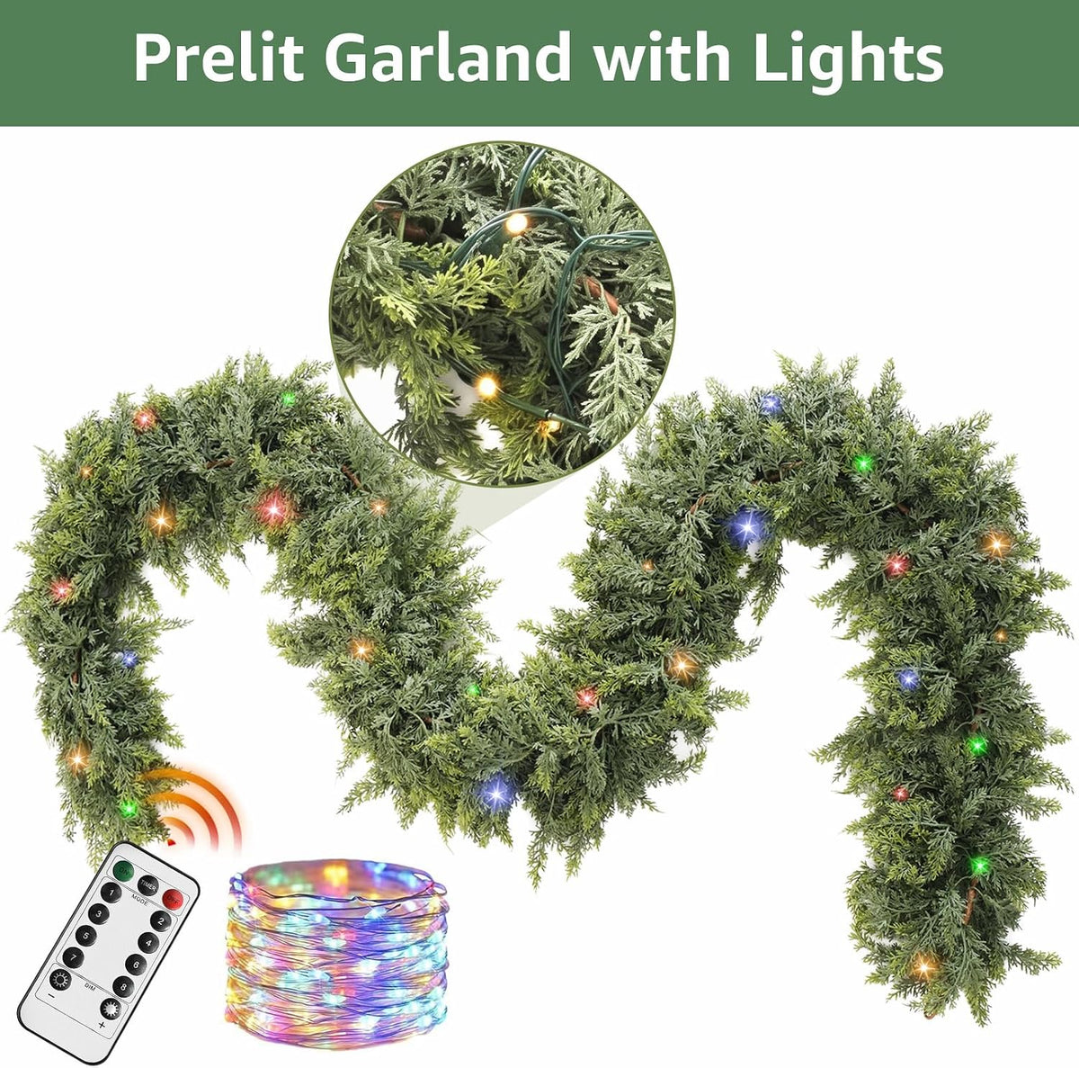 9ft prelit real touch cedar christmas garland with shown in use