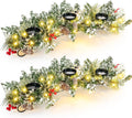 4 Pcs Christmas Table Centerpiece Decoration with 3 Christmas Candle Holders LED Fairy Lights String Lights Battery Operated Artificial Red Berries Pine Cones for Kitchen Indoor Home (Bright Style)