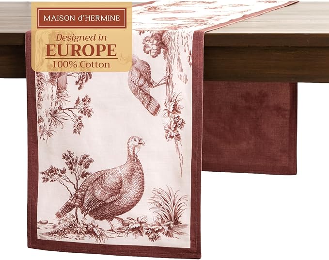 Maison d' Hermine Table Runner 100% Cotton Double Layer Table Runners 72 inches Long for Thanksgiving Christmas Decorations Home Kitchen Dining Party Wedding (Holy Jouy - Brown, 14.5" x 72")