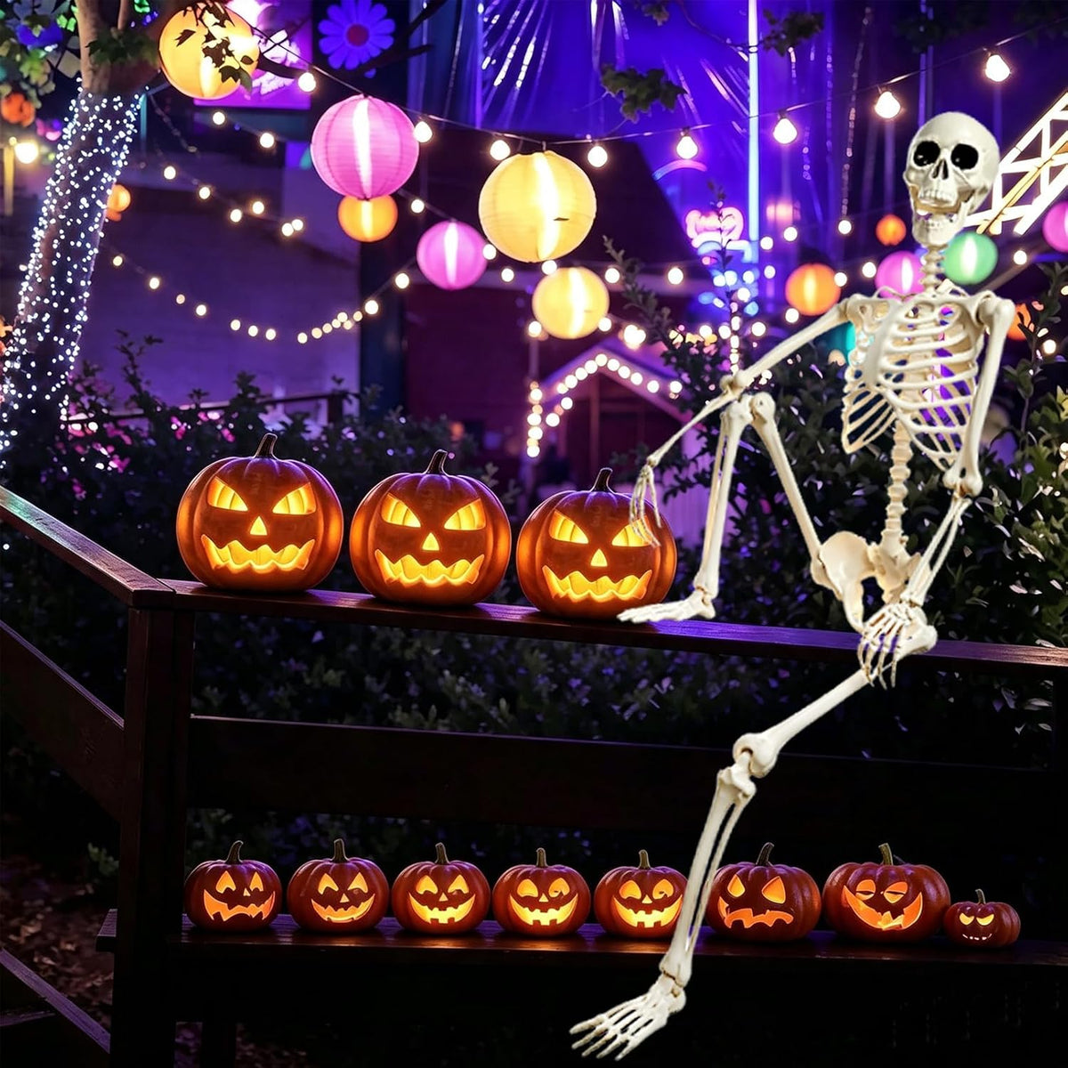 5.4FT Life Size Posable Halloween Skeleton Decorations, Full Body Realistic P...