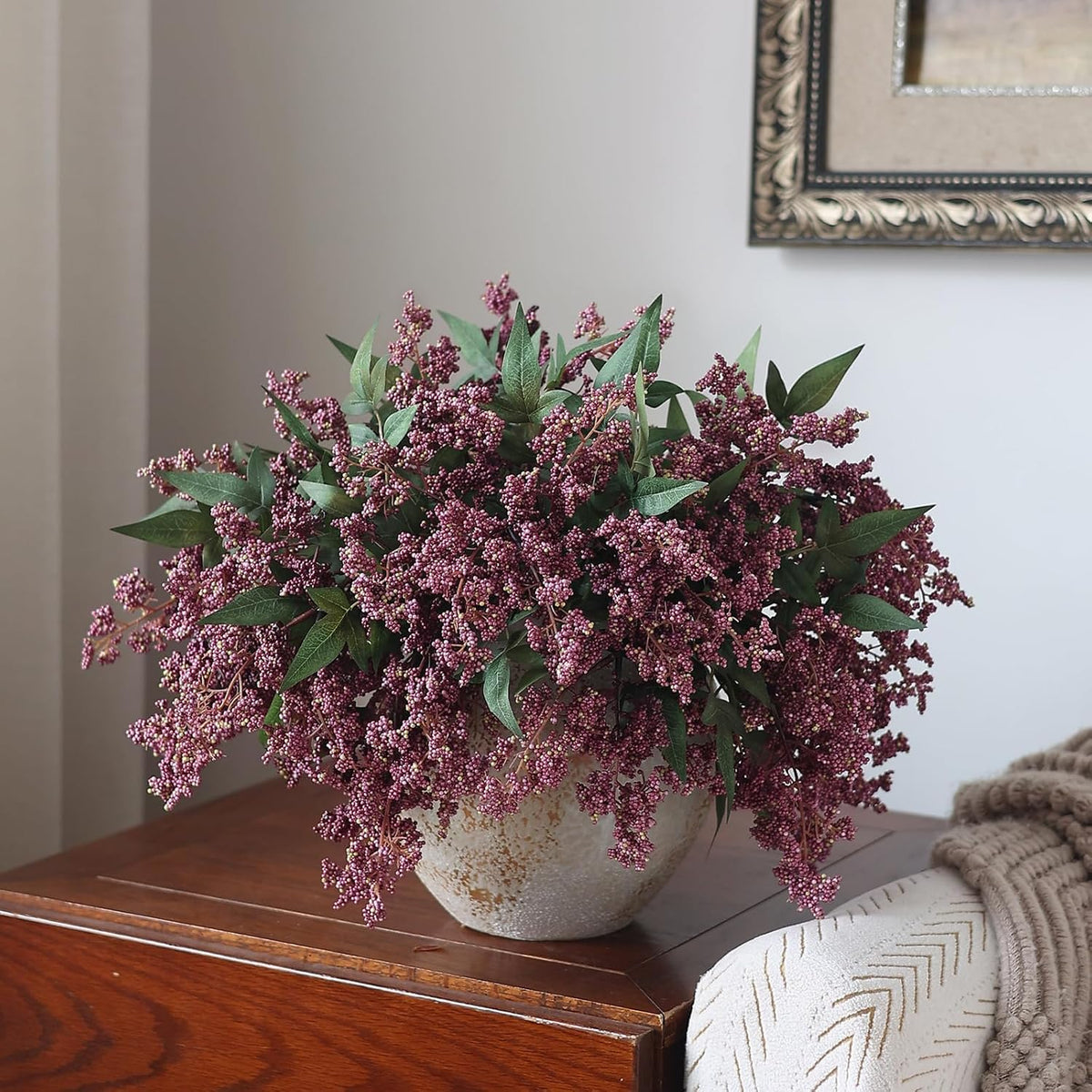 17"lifelike artificial nandina berry stems for vase decor(dusty, view 9