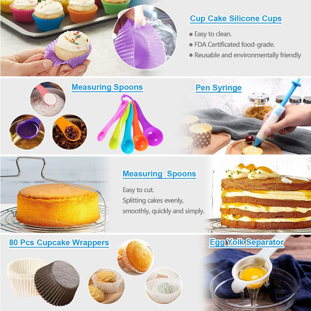 Gawren-H&E 678pcs Cake Decorating Kit,Baking Supplies with Decorating Tools,Cake Carrier,Cake Turntable,Piping Bags and 74 Tips,Springform Pans,Cake Decoratng Supplies Kit for Beginners/Professional