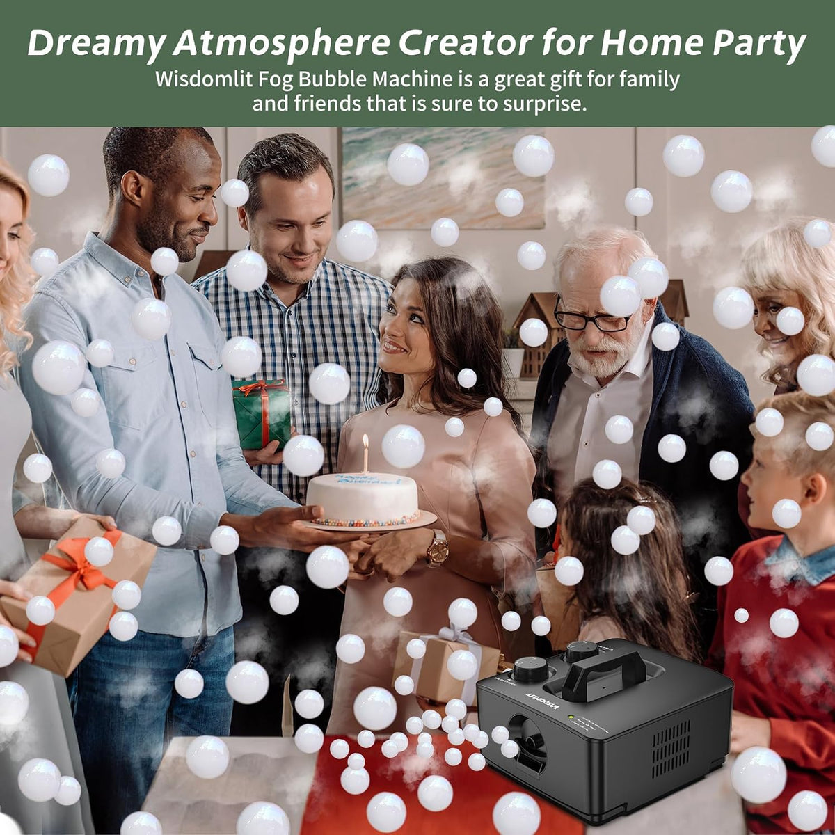 Wisdomlit Fog Bubble Machine, 2-in-1 No-Spill Smoke Bubble Machine