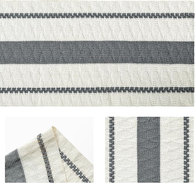 Artoid Mode Dark Grey Farmhouse Woven Rustic Table Runner, Seasonal Holiday Hollow Kitchen Dining Table Decoration for Home Party Decor 12x36 Inch
