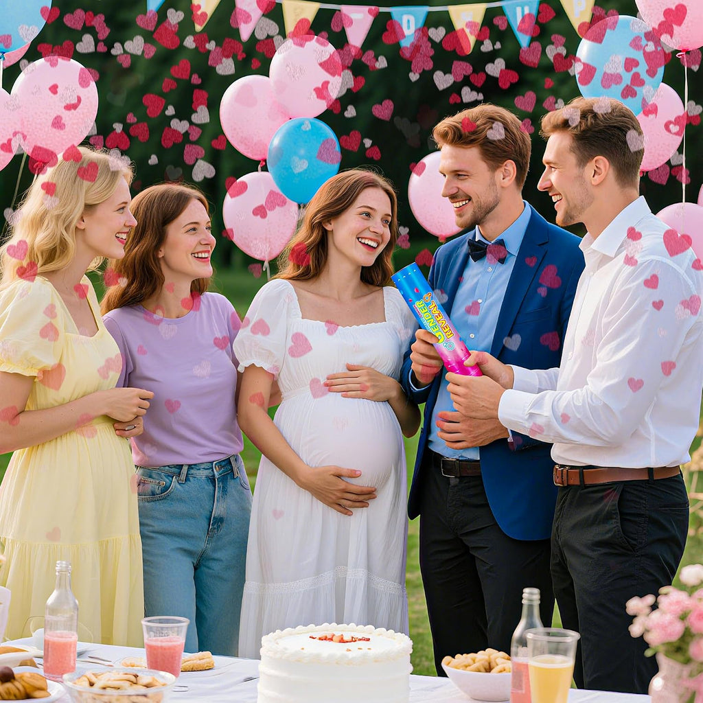 Gender Reveal Confetti Cannons Party Poppers – Gender Reveal Cannon Kit with Heart-Shaped Confetti – Easy Twist Shooters for Baby Reveal Party Decorations (Pink Confetti Cannon)
