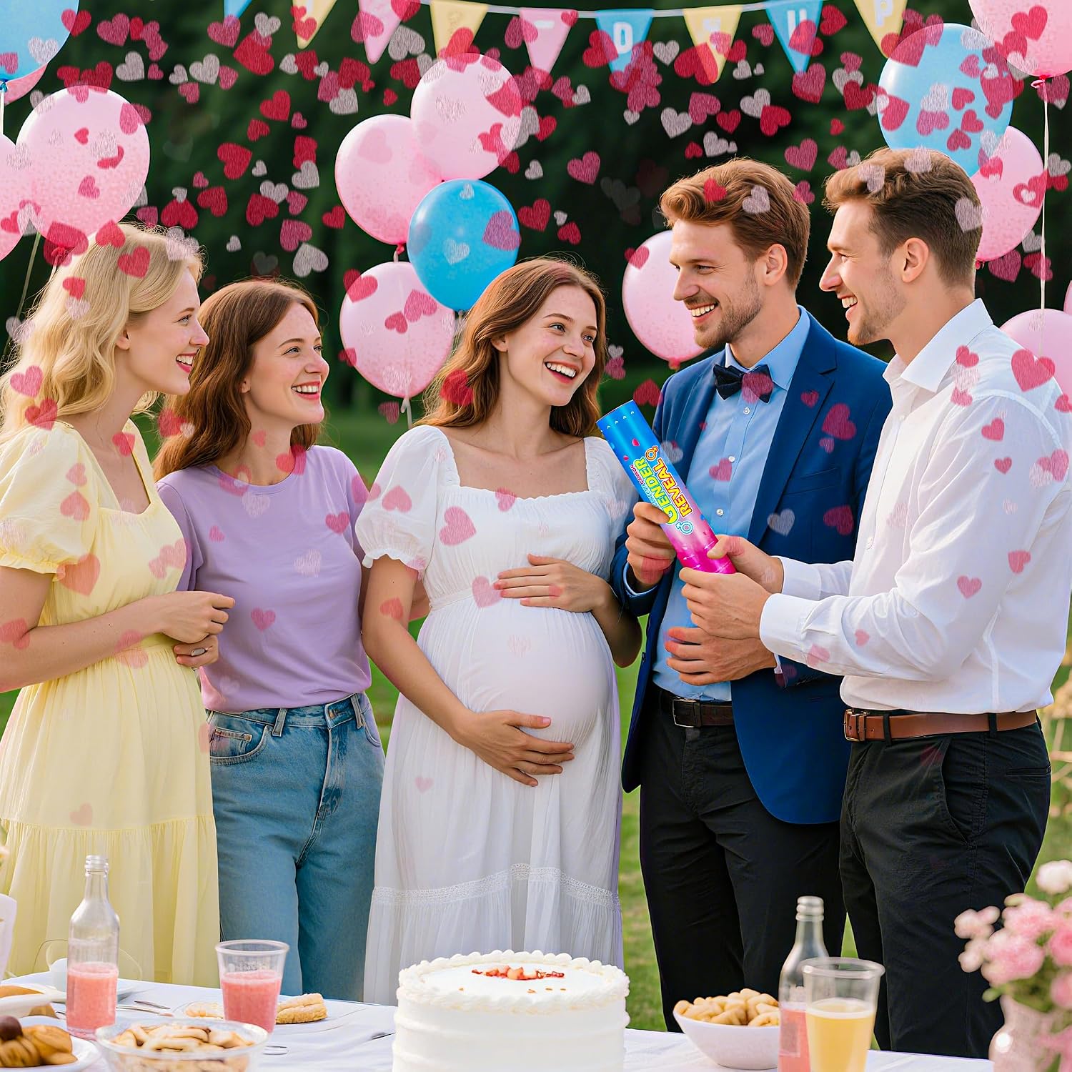 Gender Reveal Confetti Cannons Party Poppers – Gender Reveal Cannon Kit with Heart-Shaped Confetti – Easy Twist Shooters for Baby Reveal Party Decorations (Pink Confetti Cannon)