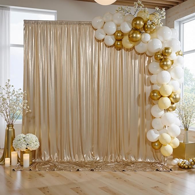gogoparti 20x10FT Champagne Gold Sequin Backdrop Curtain - 4 Panels of 5x10FT Wrinkle-Free Glitter Drapes for Photography, Birthdays, Weddings & Graduations