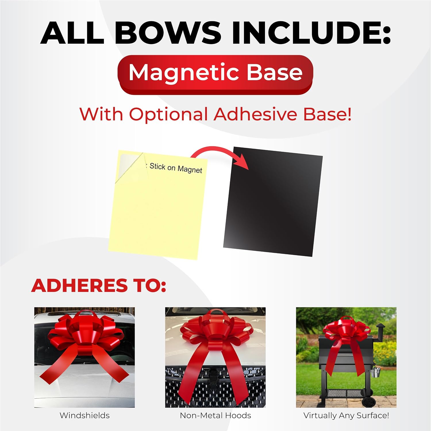 CarBowz Big Car Bow, Giant Bow, Non Scratch Magnet, Weather Resistant Vinyl (Red)
