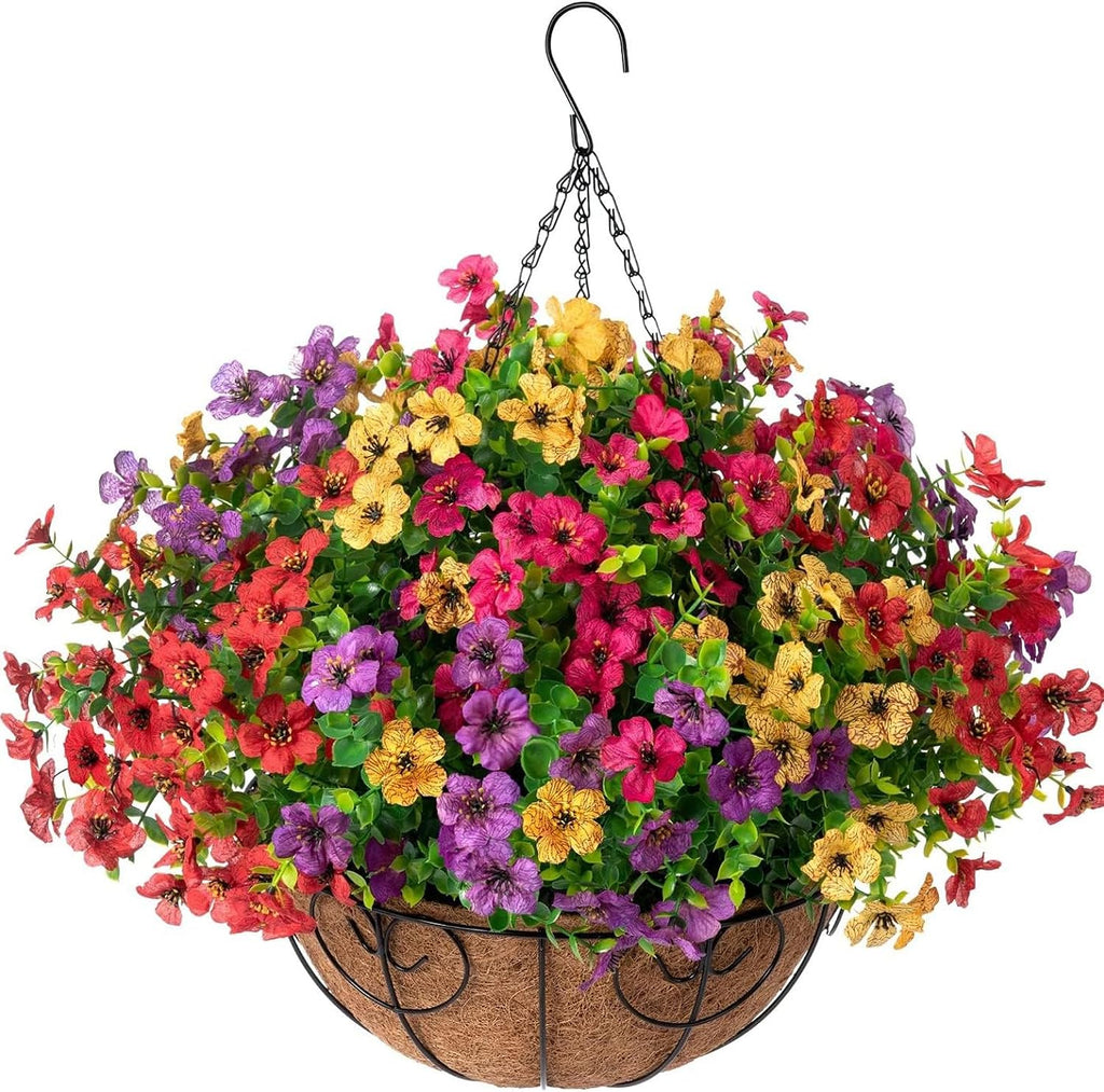 hyeflora artificial faux hanging plants flowers basket for, view 9