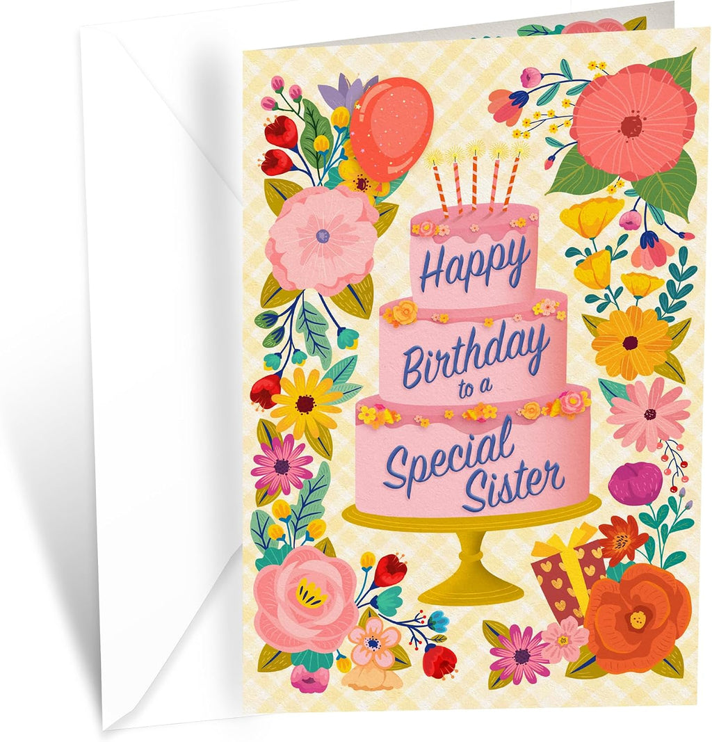 Prime Greetings Sister Birthday Card, Made in America, Thick Card Stock with Premium Envelope Packaged in a Reusable Presentation Mailer, Eco-Friendly, 5in x 7.75in