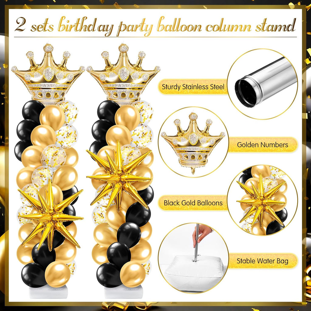 2 sets black and gold balloon column stand, close-up detail