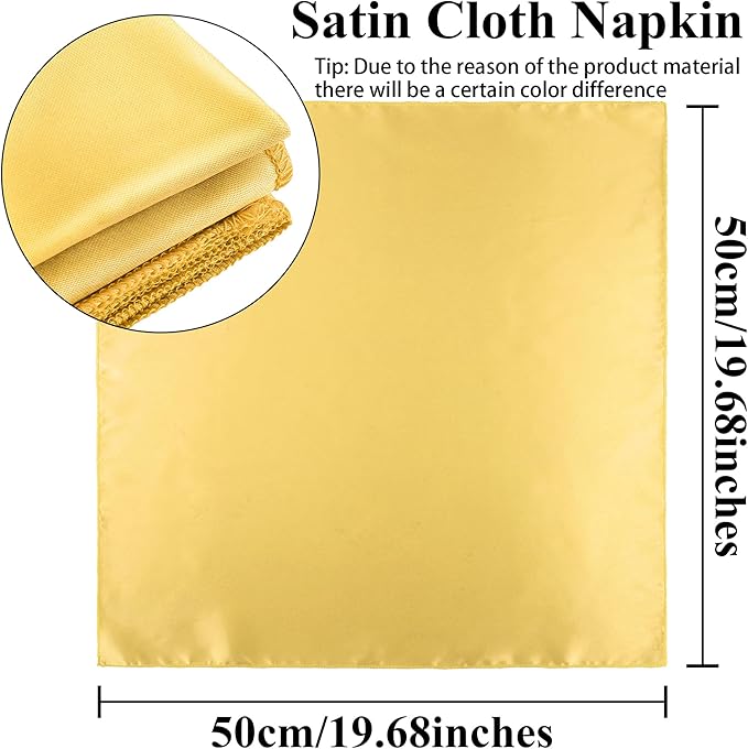 Aneco 12 Pieces Satin Napkin Square 20 x 20 Inches Dinner Napkins Weddings Party Napkin Soft Table Napkins for Romantic Weddings Party Dinner Decoration (Gold)