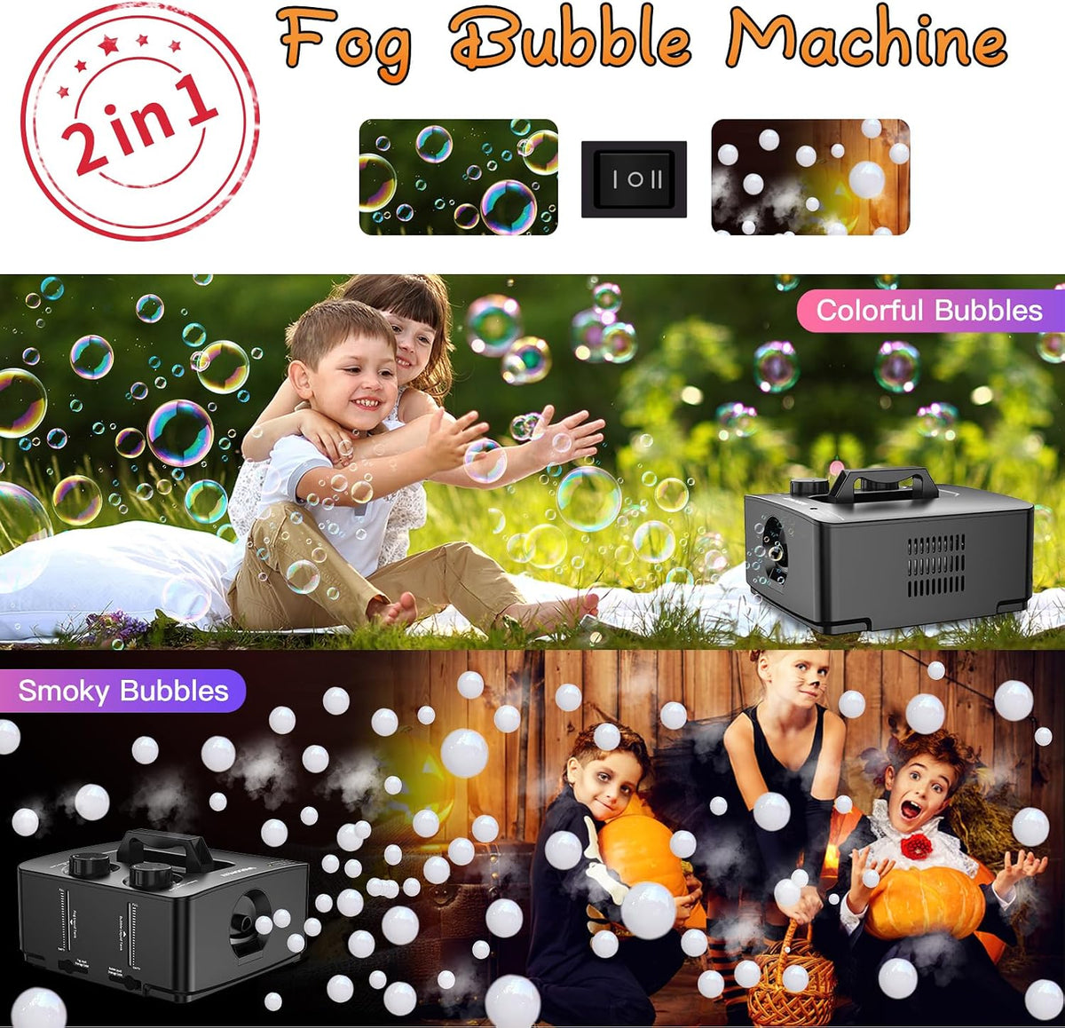 Wisdomlit Fog Bubble Machine, 2-in-1 No-Spill Smoke Bubble Machine