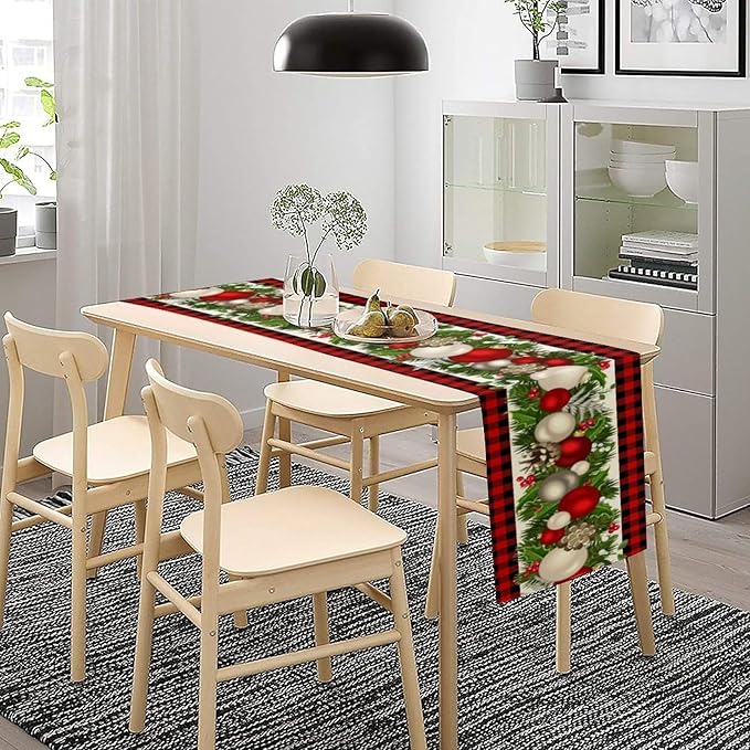 Christmas Table Runner,Seasonal Winter Xmas Holiday Farmhouse Table Cloth Kitchen Dining Table Decoration for Home Party Decor 13x120 Inch