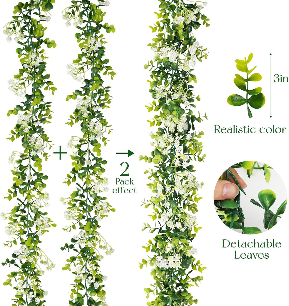 6ft eucalyptus garland with flowers, 6 pack artificial, package contents