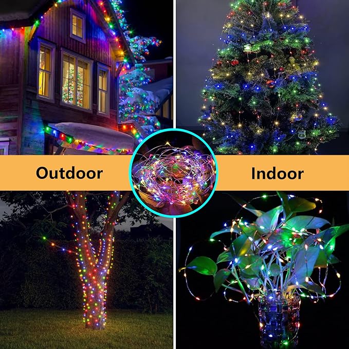 66Ft 200LED Christmas Fairy Lights Plug in, Waterproof String Lights Outdoor & Indoor 8 Modes with Timer, Bedroom Decor Twinkle Lights for Girl's Room Garden Party Christmas Decorations (Multicolor)