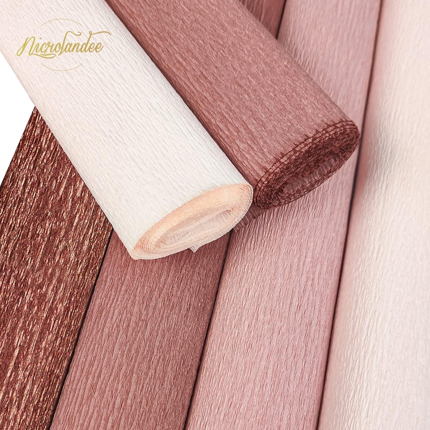 NICROLANDEE 8 Rolls Rose Gold Premium Crepe Paper Rolls for DIY Gift Wrapping Paper Crafts Birthday Wedding Holiday Paper Flower, 20 inches Wide by 6.56 ft Long, 4 Colors
