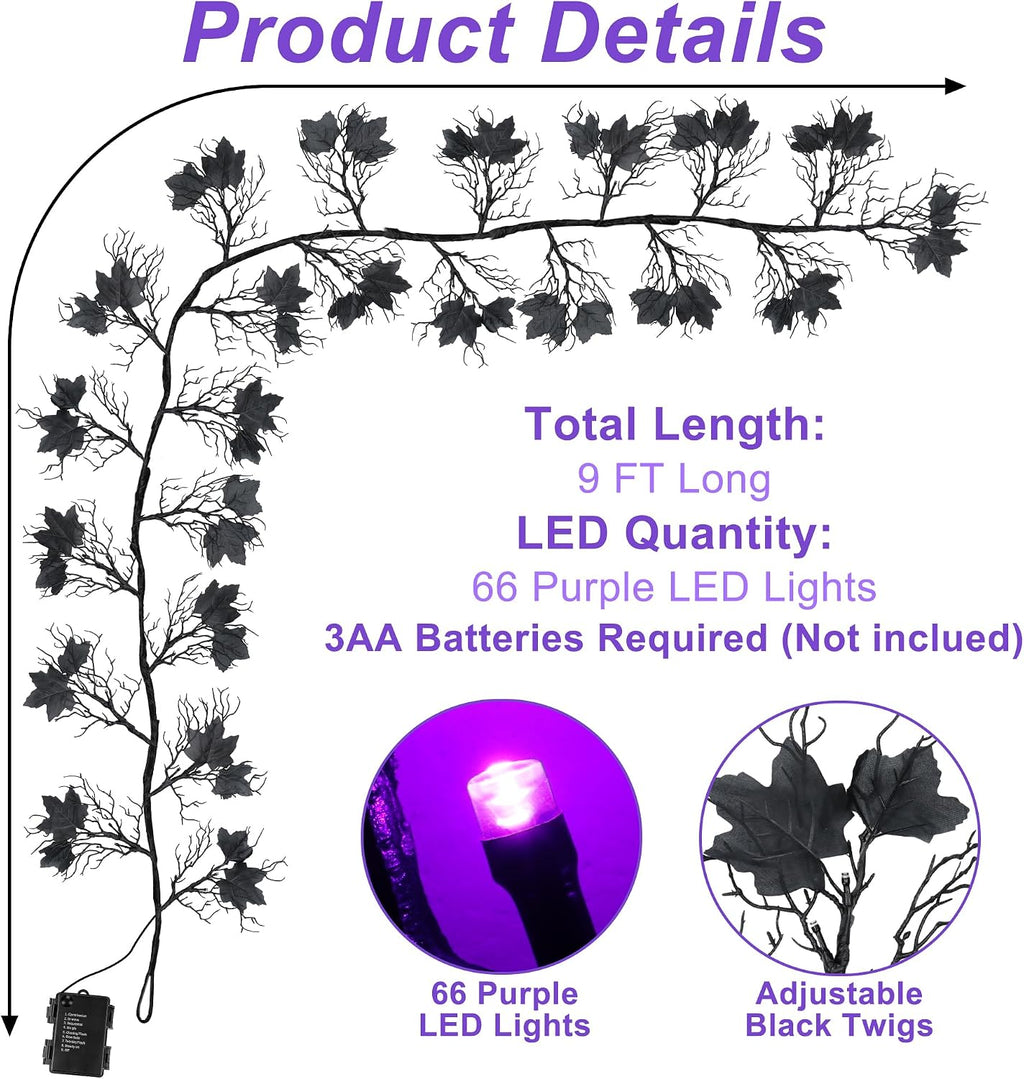 9ft lighted halloween garland decorations indoor, 66 led shown in use