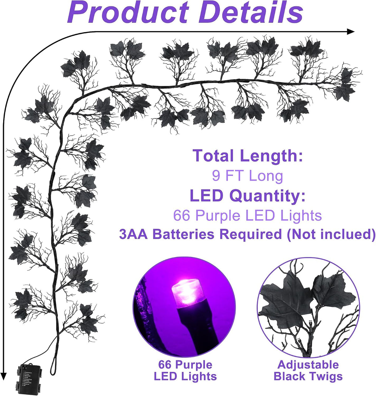 9ft lighted halloween garland decorations indoor, 66 led shown in use