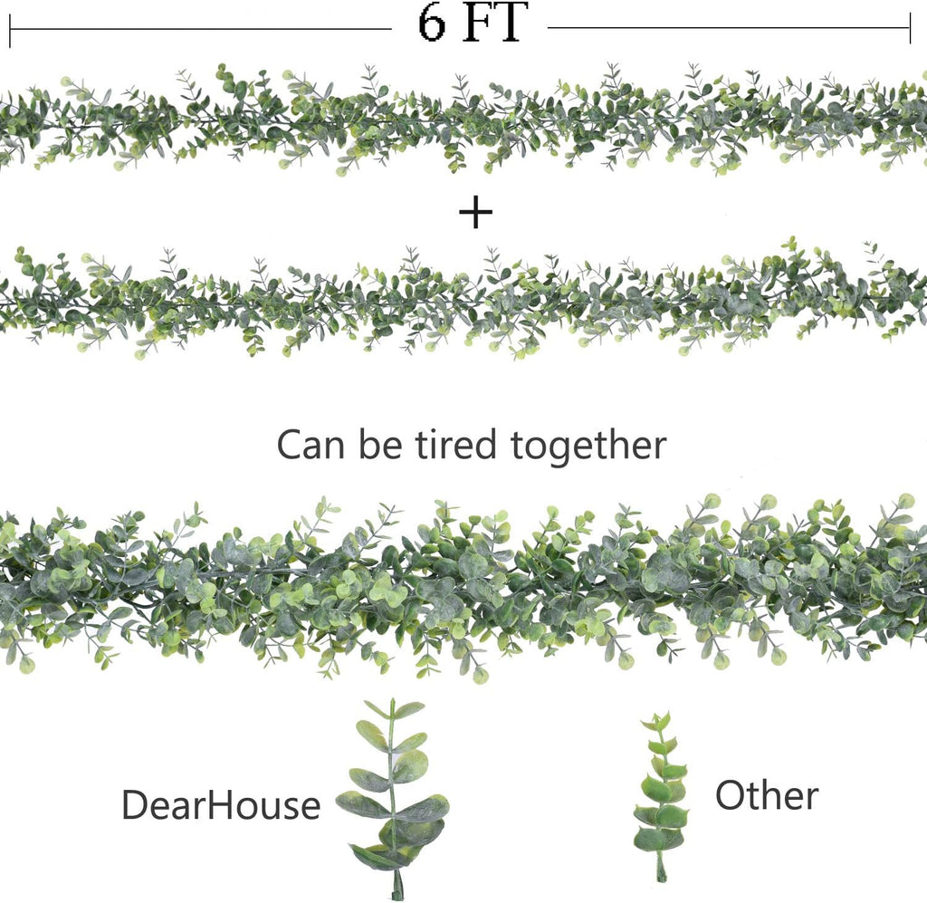 DearHouse Faux Eucalyptus Garland Plant, 2 Pack Artificial Vines Hanging Eucalyptus Leaves Greenery Garland for Wedding Backdrop Arch Wall Decor, 6 Feet/pcs UV Protected Indoor Outdoor