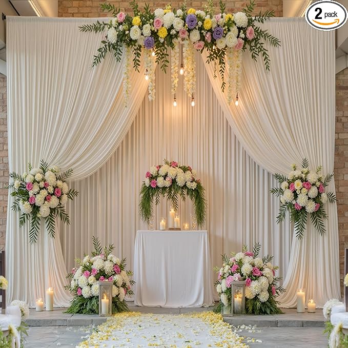 10ft x 15ft Ivory Wrinkle Free Backdrop Curtains for Parties,Silky Polyester Fabric Wedding Ceiling Drapes, 2 Panels 15ft Photo Back Drop Drapes for Baby Shower Photography Stage Background Cloth
