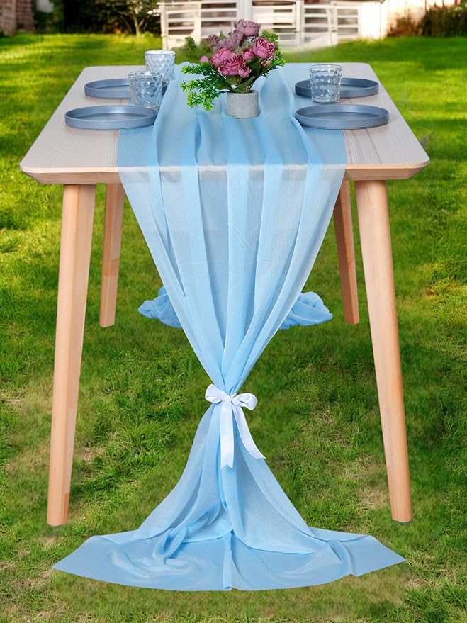 MDS 15 Pack 10ft Chiffon Table Runner 29 x 120 Inches Sheer Wedding Runner Romantic Rustic Table Runner for Wedding Decorations, Birthday Parties, Bridal Shower Party Arch Decor -Turquoise