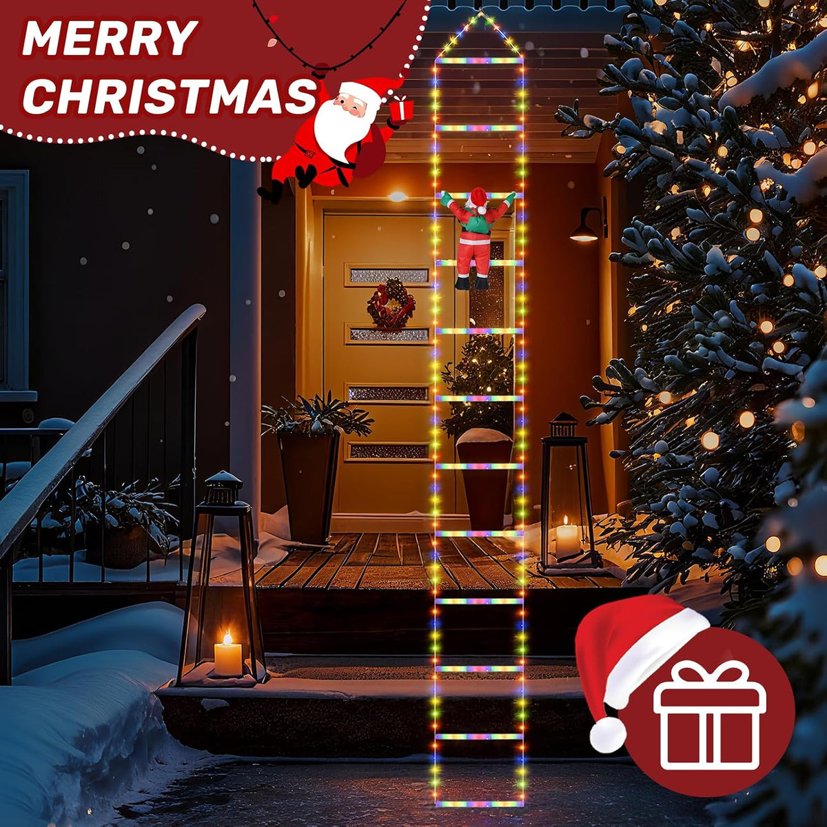 LED Christmas Ladder Lights 10ft with Santa Claus Decorations Decorative Mult...